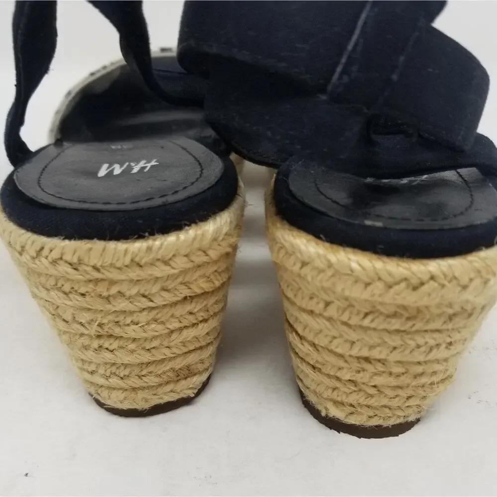 H&M Black & White Espadrilles Wedge Sandals Size 38 EU/‎ 7.5 US